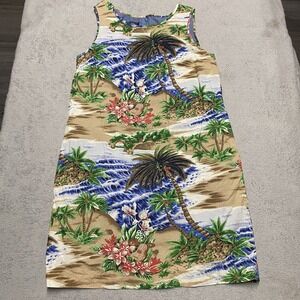 Talbots Dress 6 P Shift Sleeveless Hawaiian Print Tropical Palm Beach Resort